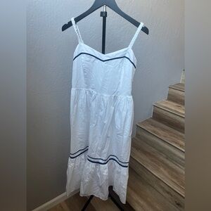 NWT J. Crew White Smocked Dress with navy accents